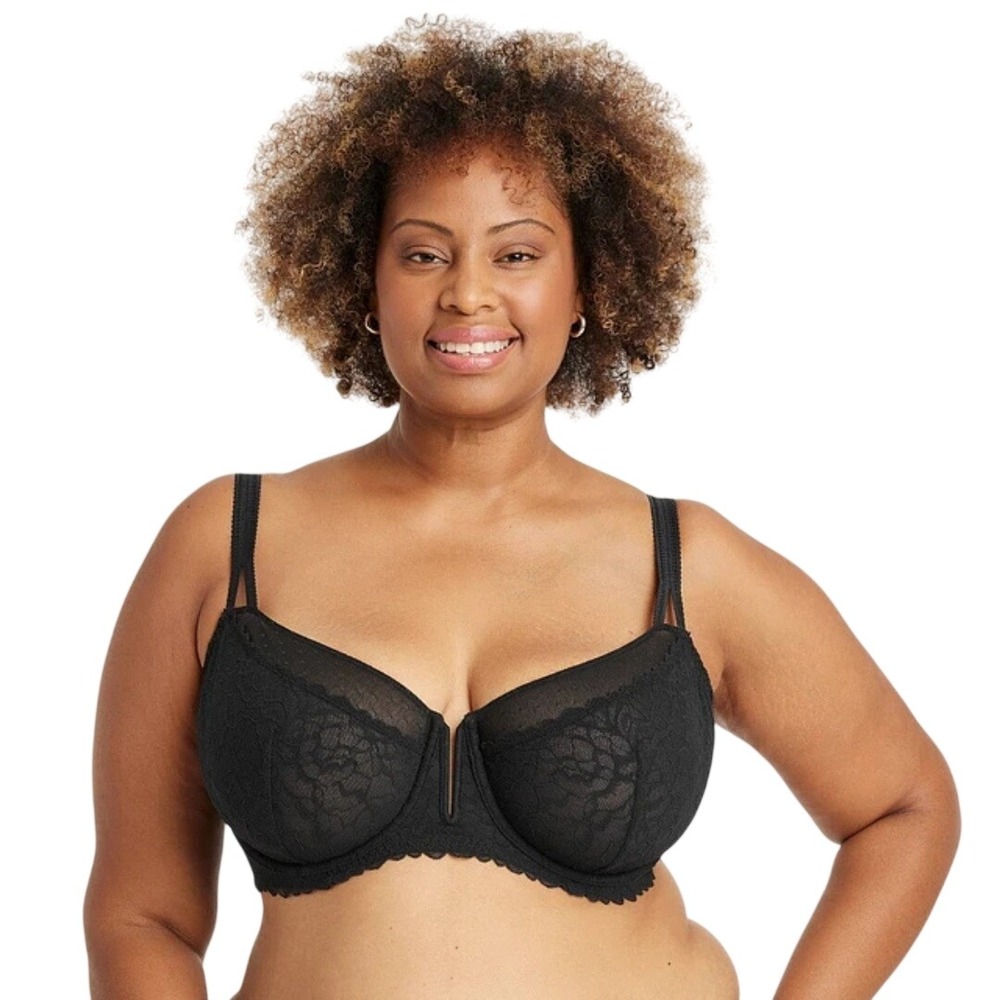 Auden Women's Black Unlined Lace Underwire Balconette Bra Size 46D
